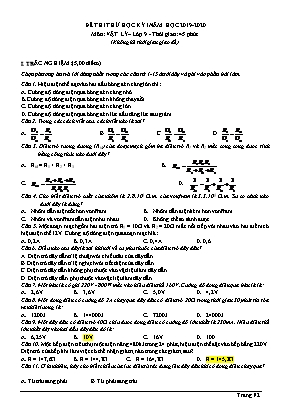 Đề thi thử học kỳ I môn Vật lý Lớp 9 - Năm học 2019-2020